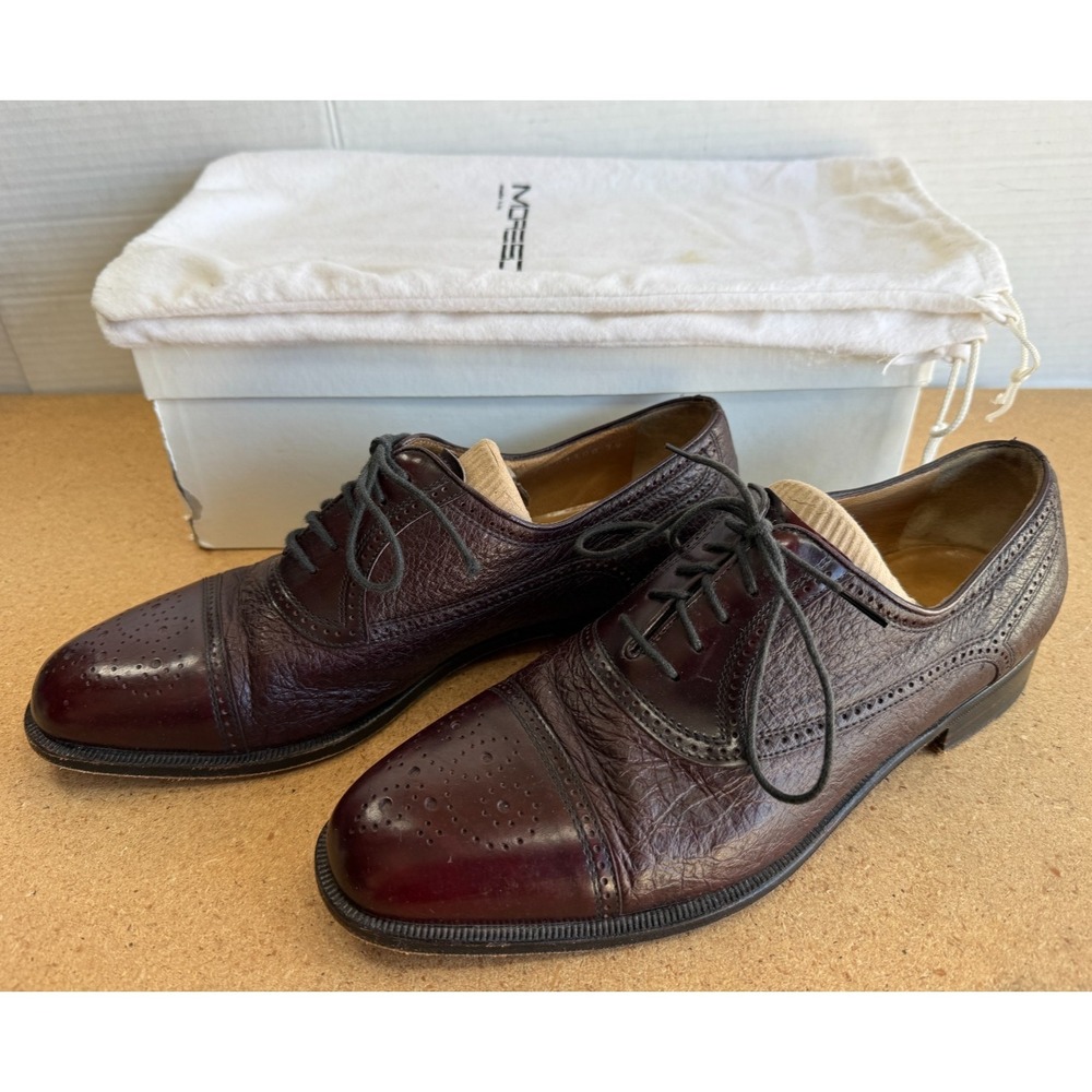 Moreschi Abano Cap Toe Lace Up Brogue Oxfords Peccary & Calfskin Men's 9.5M